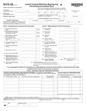 NYS-45 Quarterly Combined Withholding, Wage Reporting, And Unemployment Insurance Return