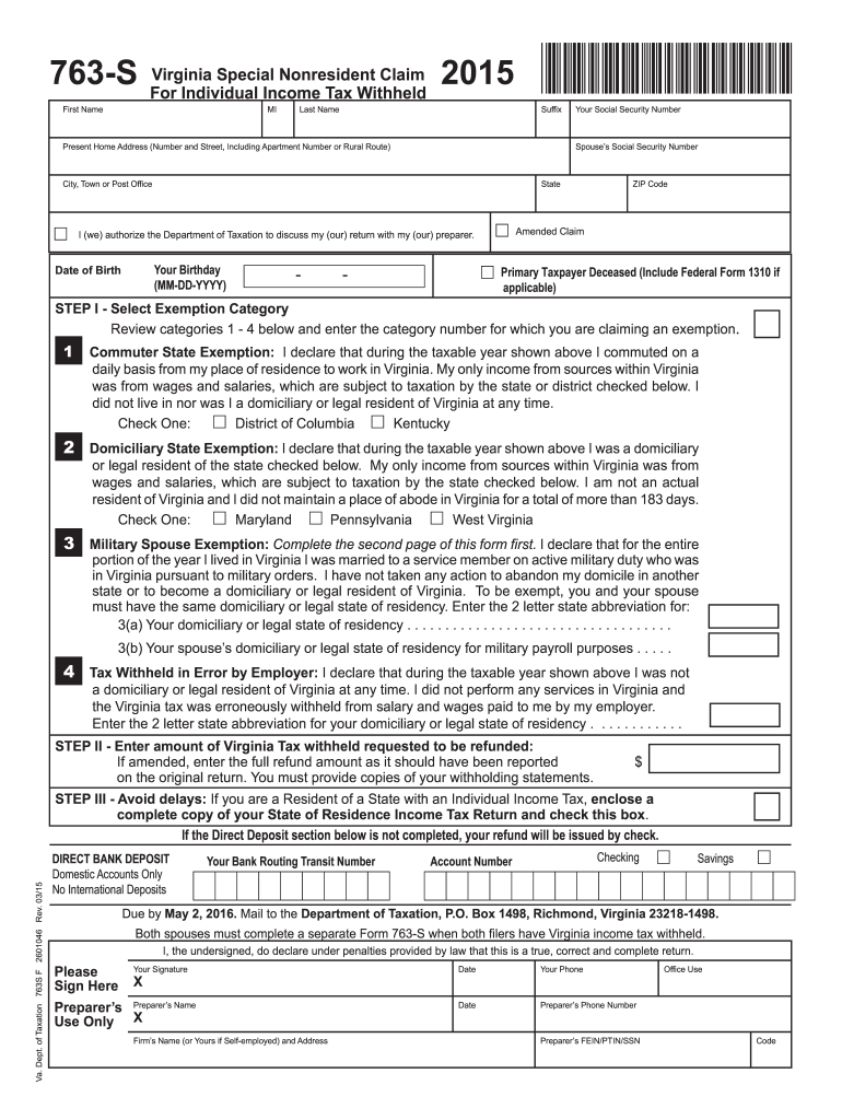 form 763 s virginia 2015 Preview on Page 1