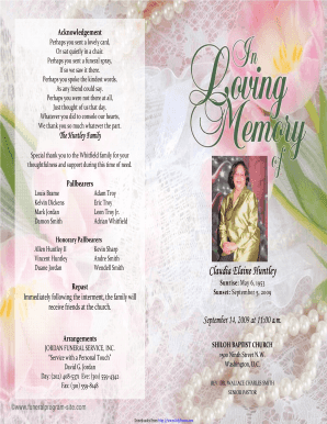 FUNERAL PROGRAM template with pink flowers and pearls