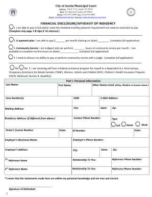 City of Austin Financial Disclosure/Affidavit of Indigency