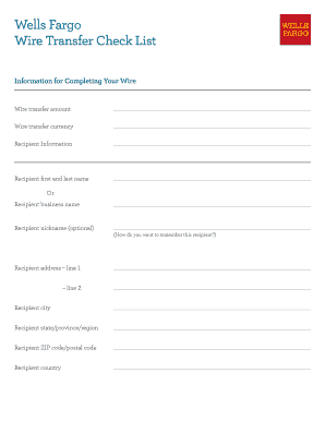 Wells Fargo Wire Transfer Checklist