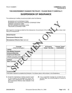 Commercial Auto Insurance Suspension Endorsement
