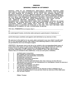 Oregon General Power of Attorney