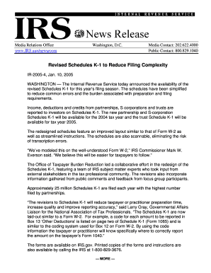Fillable Online irs Revised Schedules K-1 to Reduce Filing Complexity ...