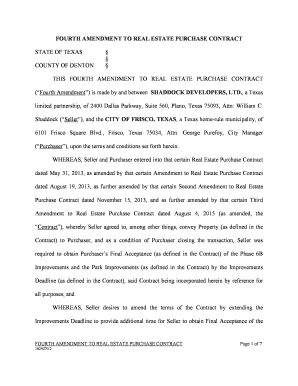 Llp agreement template - fourth amendment to real estate purchase contract state of texas ...