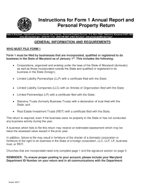 Maryland Form 1 Annual Report and Personal Property Return