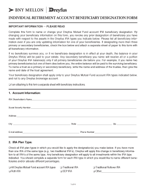 Dreyfus IRA Beneficiary Designation Form