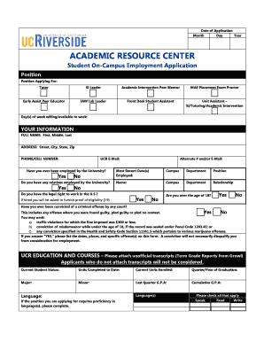Student On-Campus Employment Application