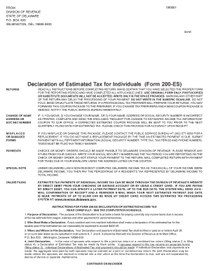 Delaware Form 200-ES Estimated Tax Declaration