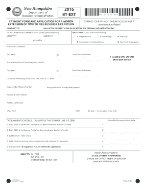 New Hampshire Business Tax Extension Form