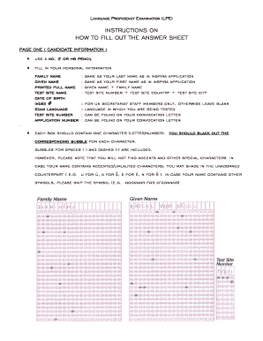 Language Proficiency Examination Answer Sheet