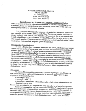 New York Matrimonial Action Response Form