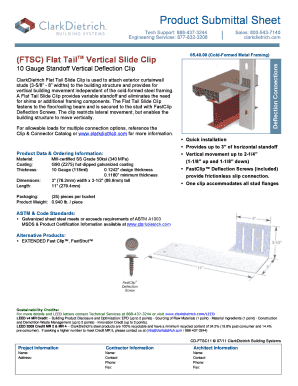 Flat Tail Slide Clip Product Submittal Sheet