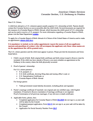 Discharge report from hospital - Consular Report of Birth Abroad