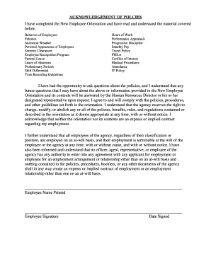 Employee Policy Acknowledgment Form