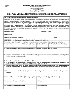 Michigan Non-FMLA Medical Certification Form