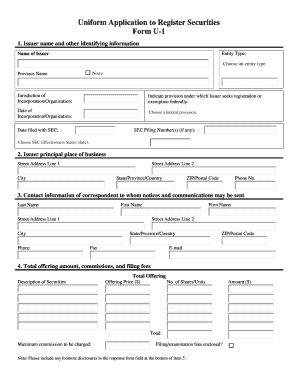 Uniform Application to Register Securities Form U-1