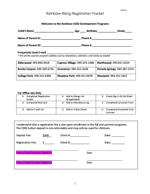 Rainbow Rising Child Development Program Registration Form
