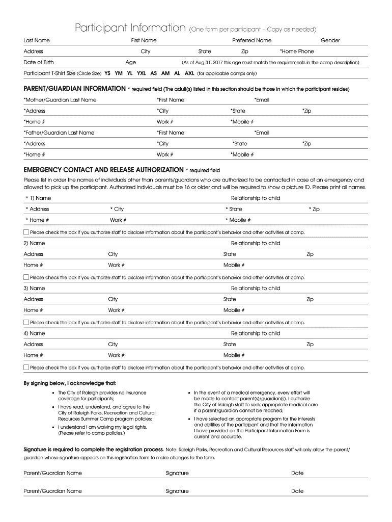 2017 Camp Registration Forms - raleighnc Preview on Page 1