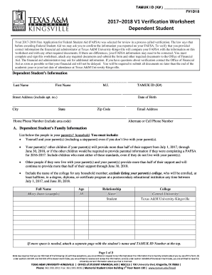 2017-2018 Verification Worksheet for Dependent Students