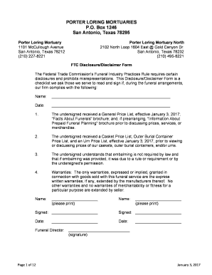 FTC Funeral Industry Practices Disclosure Form