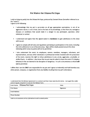 Pet Waiver for Ottawa Pet Expo
