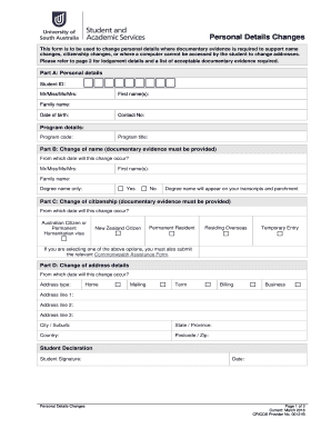 Personal Details Changes Form