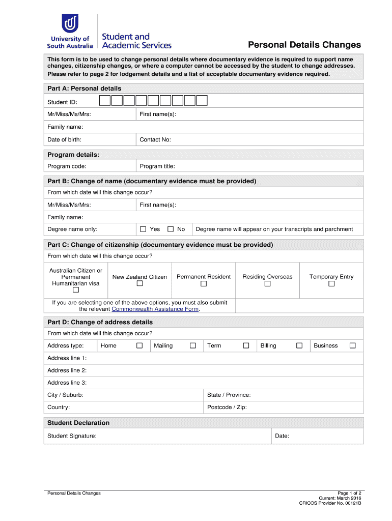 Fillable Online Personal Details Change Fax Email Print pdfFiller