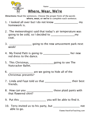 Where Wear We’re Worksheet