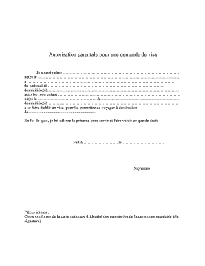 Autorisation parentale pour une demande de visa