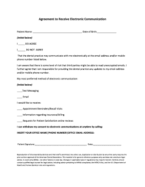 Dental Patient Electronic Communication Consent Form