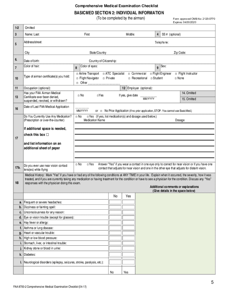 Comprehensive Medical Examination Checklist - faa Preview on Page 1