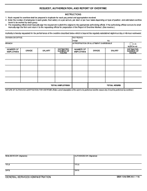GSA Form 544 Overtime Request and Report