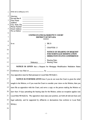 Nevada Mortgage Modification Mediation Status Conference Notice