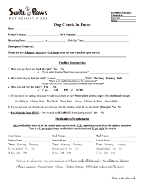 Dog Boarding Check-In Form