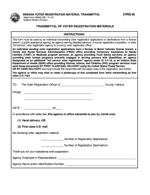 Indiana Voter Registration Material Transmittal