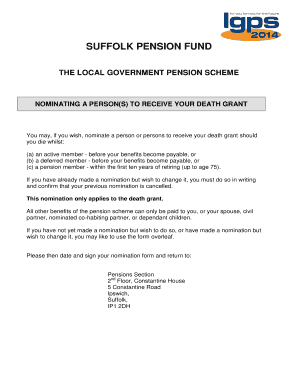 Suffolk Pension Fund Death Grant Nomination Form