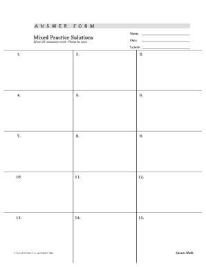Saxon Math Answer Form