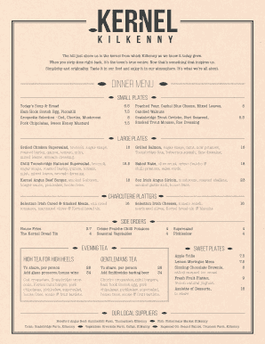 See the Kernel Bar & Kitchen Dinner Menu - Kilkenny Inn