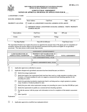 New York Agricultural Assessment Approval or Denial Notice