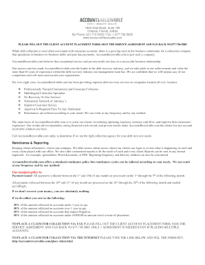 Client Account Placement Form and Service Agreement