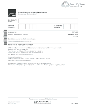 Cambridge Ordinary Level Chemistry Exam Paper