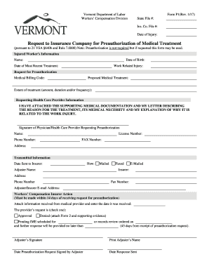 Vermont Workers' Compensation Preauthorization Form