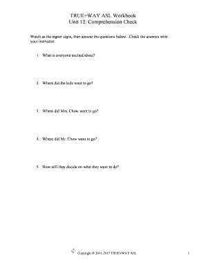 True Way Asl 2 5 Worksheet Answers - Fill and Sign Printable Template Online