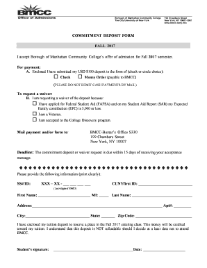 BMCC Fall 2017 Commitment Deposit Form