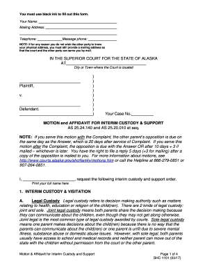 Motion and Affidavit for Interim Custody and Support