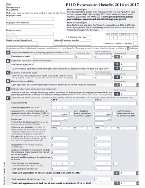 UK P11D Expenses and Benefits Form 2016-2017