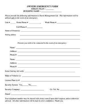 Owners Emergency Form