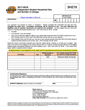2017-2018 Independent Student Household Verification Form