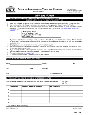 NYC OATH Appeal Form